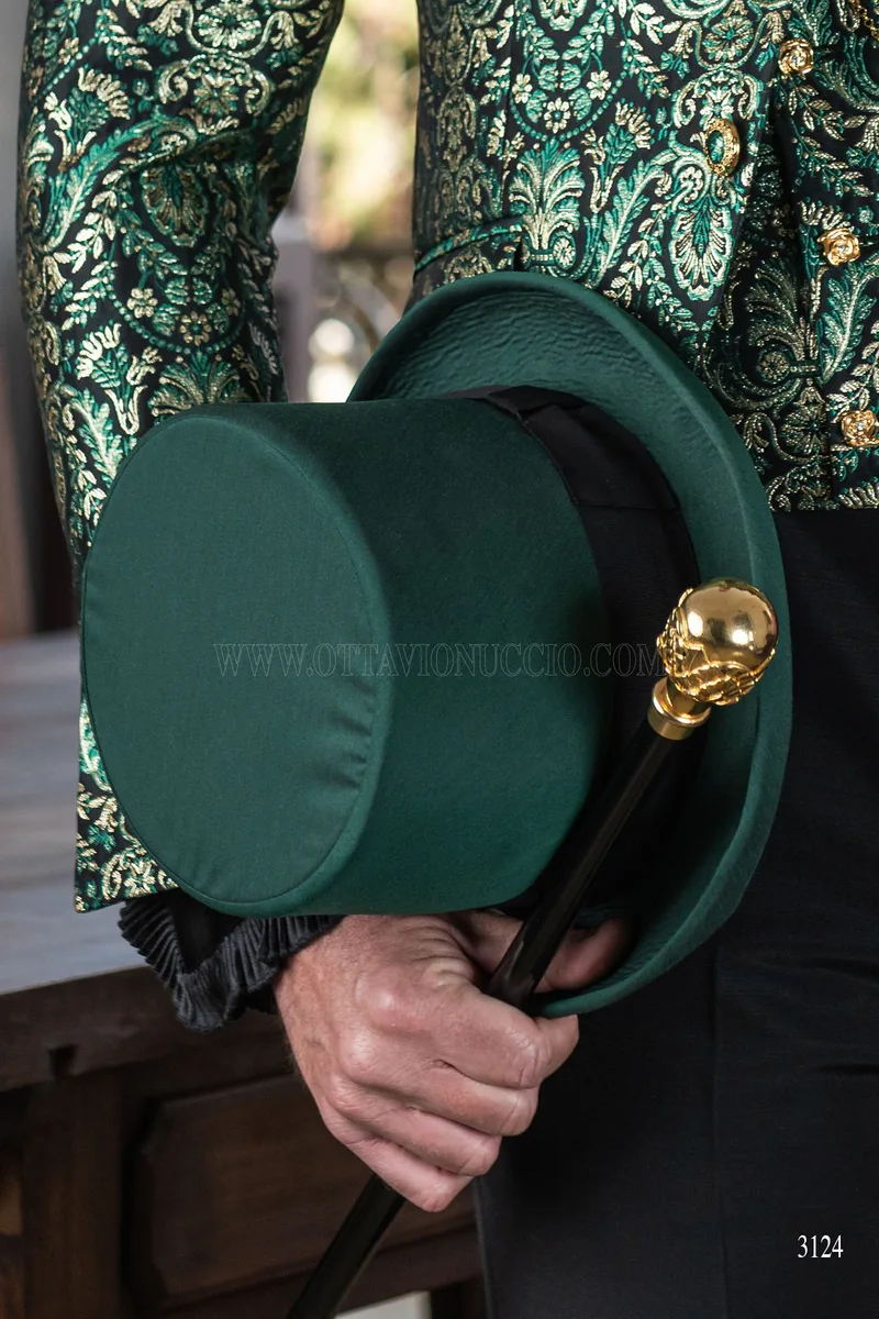 Gothic groom suit in green and gold brocade with Napoleon collar 8