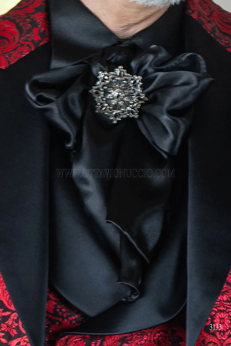 Men's gothic tailcoat in red floral brocade 5