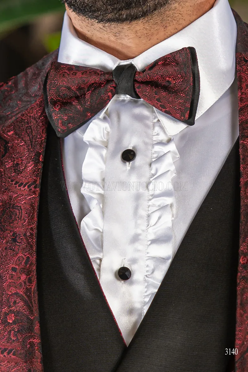 Papillon bicolore jacquard damascato bordeaux