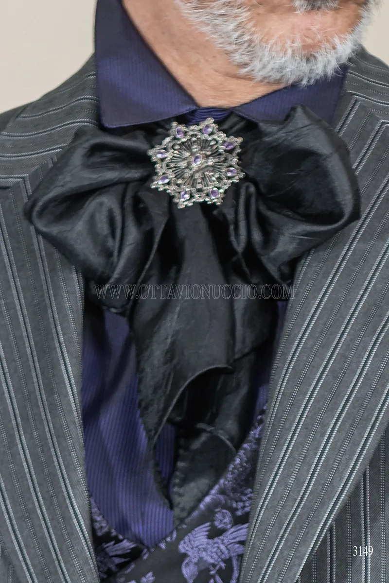 Men's steampunk groom tailcoat in grey pinstripe 4