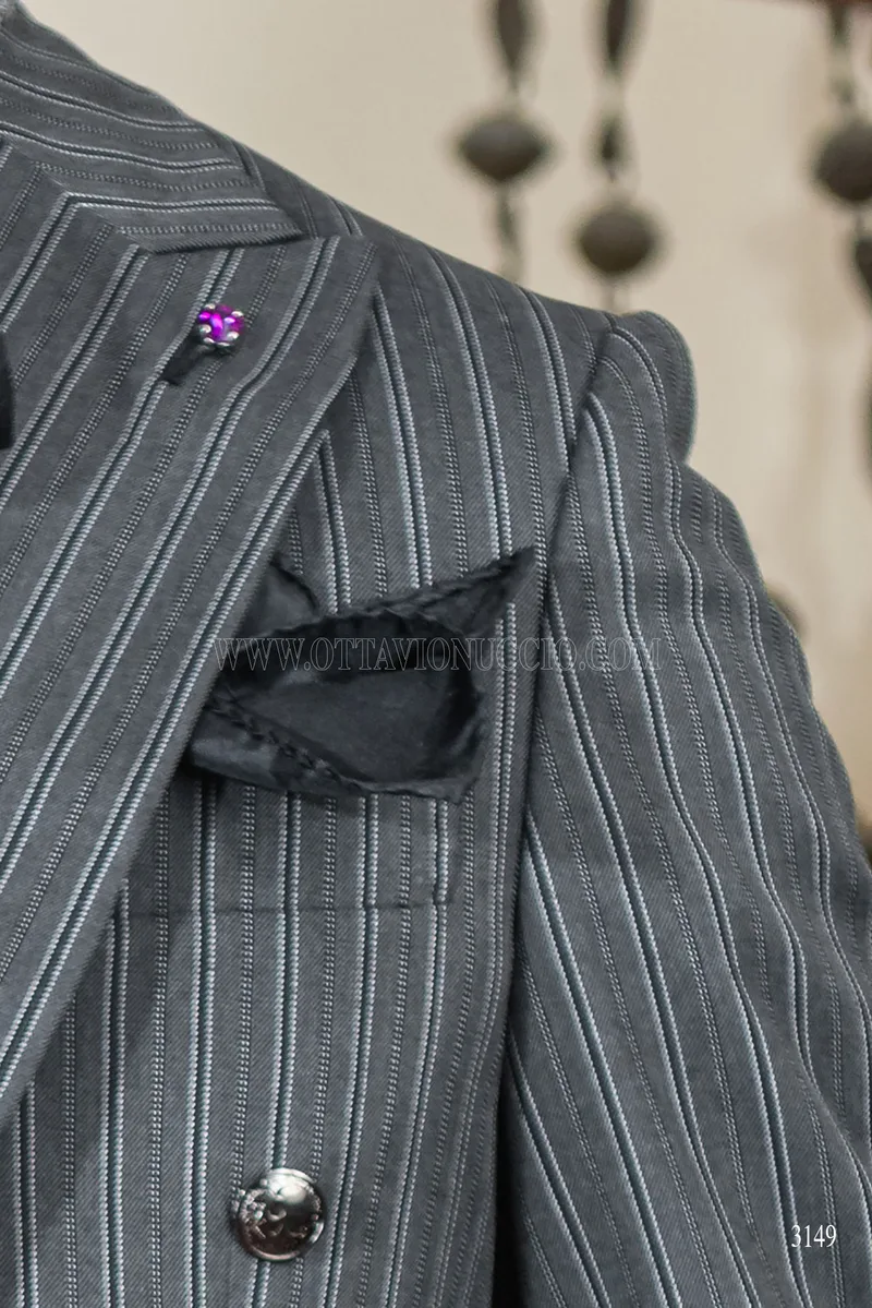 Men's steampunk groom tailcoat in grey pinstripe 5