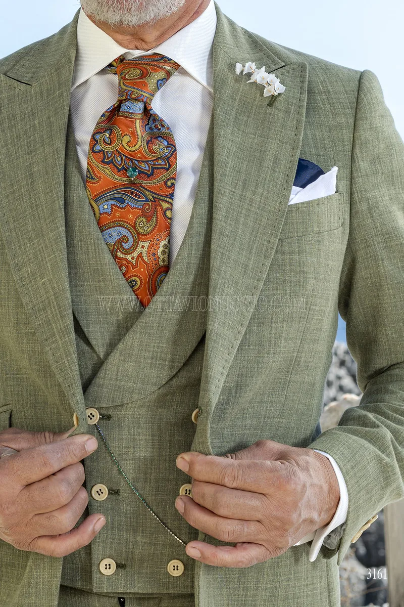Gilet doppiopetto in misto lino verde