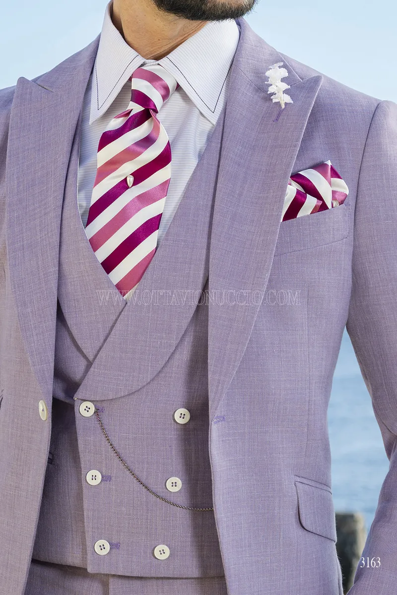 Gilet doppiopetto in misto lino viola