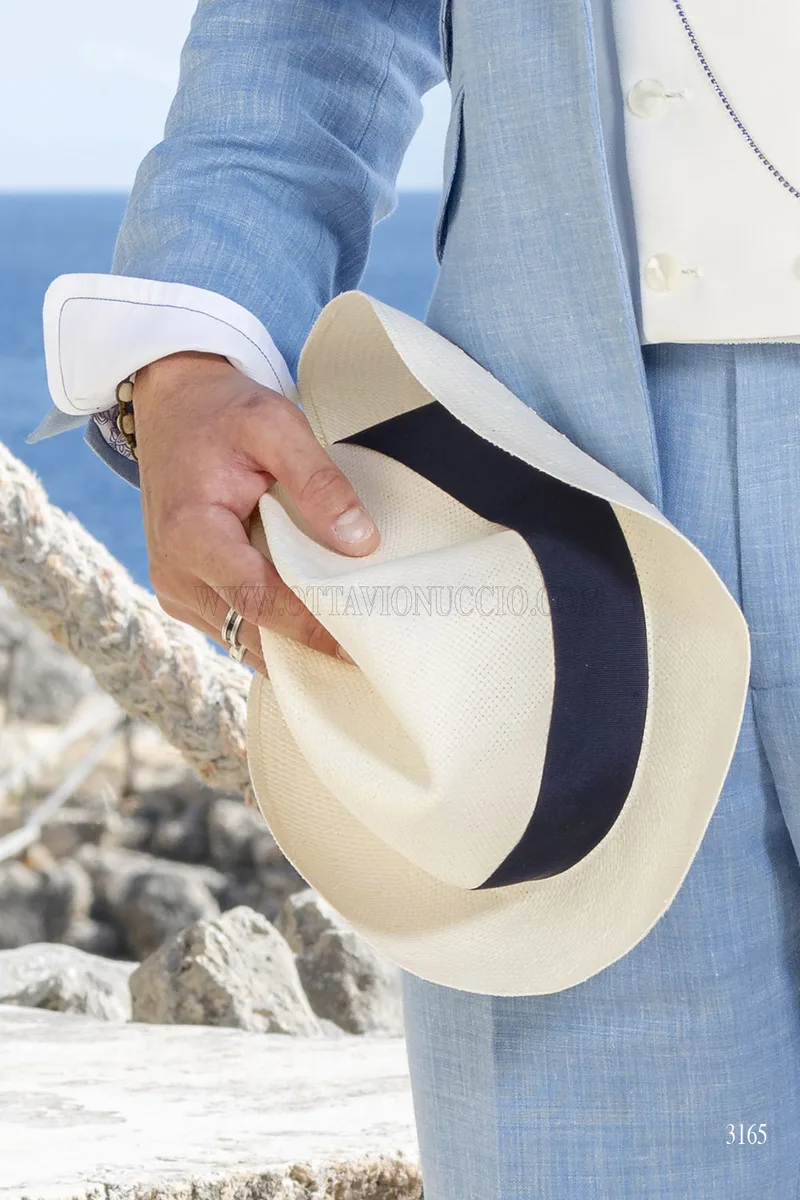 Traje de Ceremonia de hombre Celeste Riviera en Mezcla de Lino 5