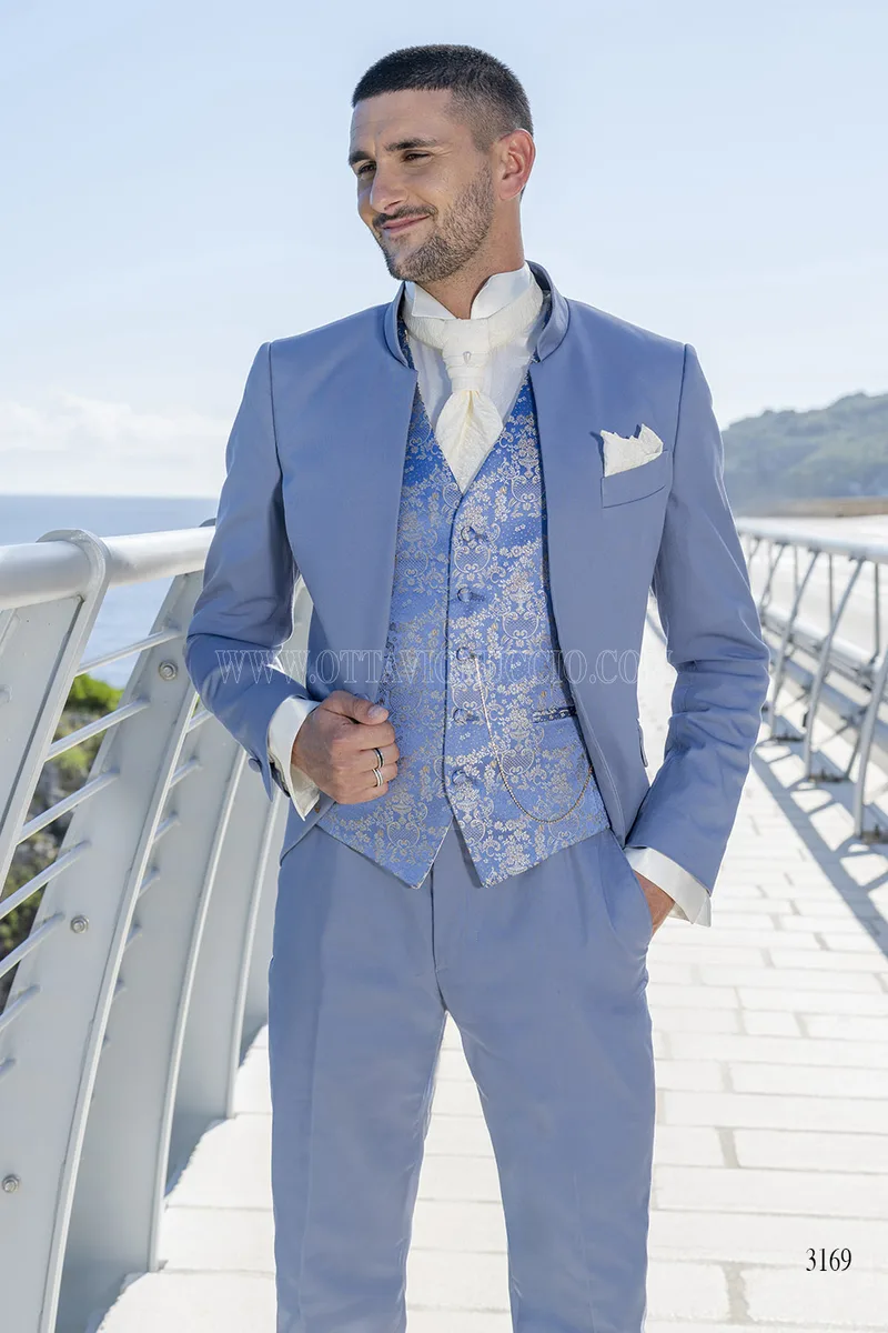 Abito Sposo Luxury Celeste in Cotone - Modello Coreana – Piano americano