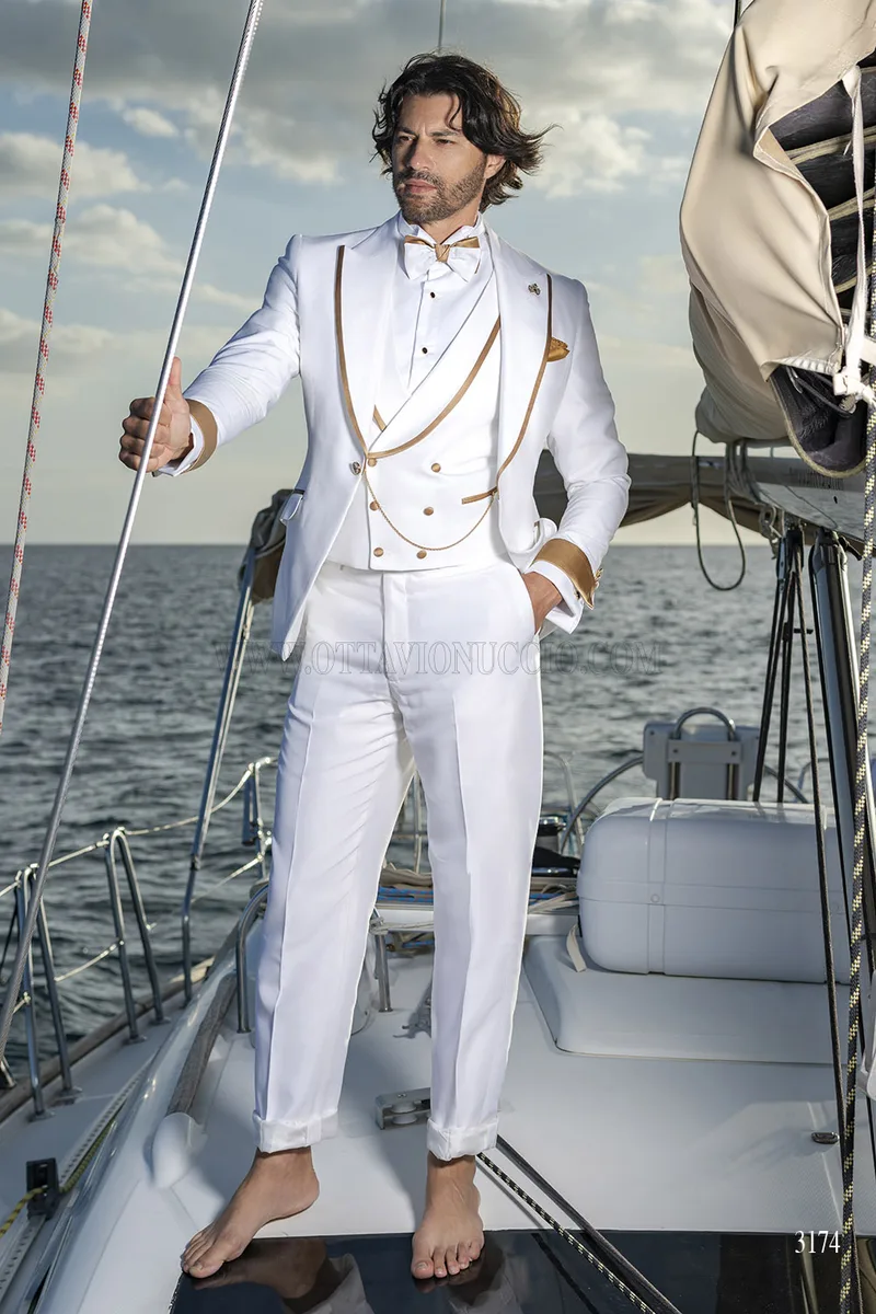 Traje de Ceremonia Hombre Blanco con Detalles Oro - Luxury Summer Edition – Cuerpo entero