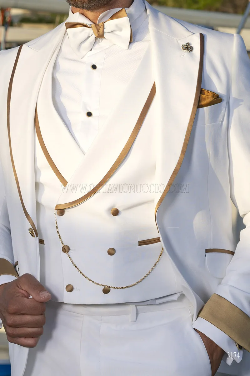 Traje de Ceremonia Hombre Blanco con Detalles Oro - Luxury Summer Edition 3