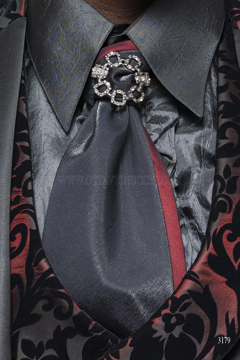 Zweifarbige Krawatte und Einstecktuch in Schwarz und Rot