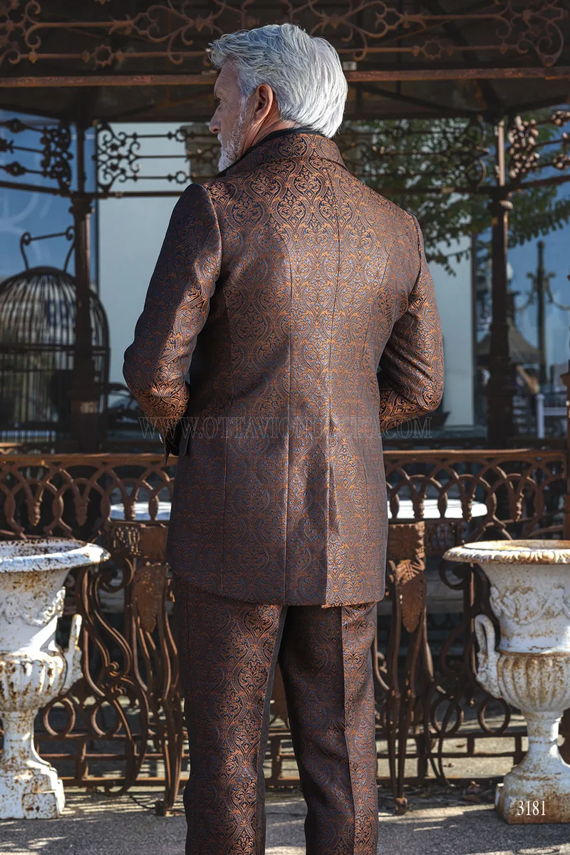 Redingote da Cerimonia Uomo in Broccato - Marrone Bronzo – Piano americano, Retro