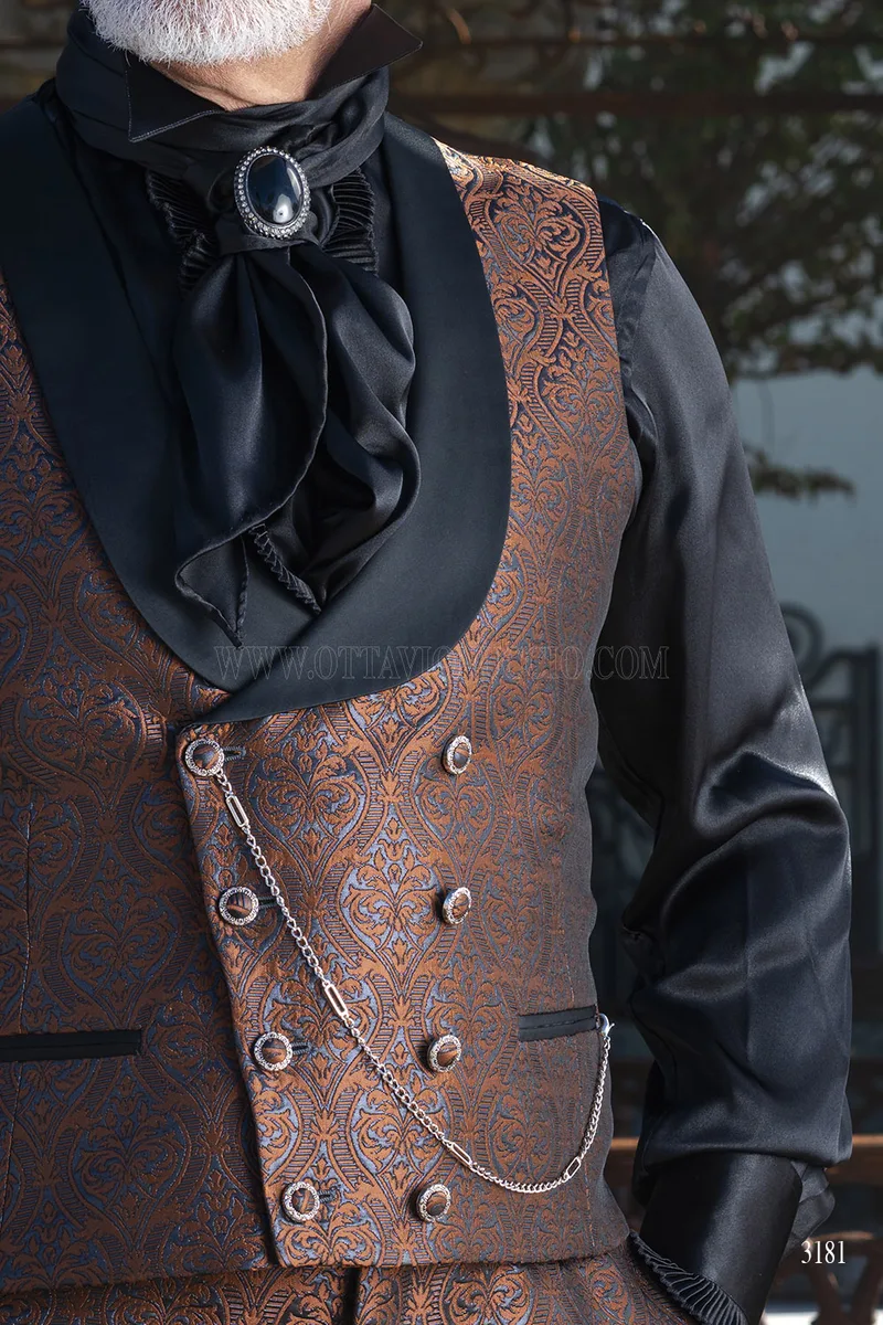 Redingote da Cerimonia Uomo in Broccato - Marrone Bronzo – Dettaglio, Gilet