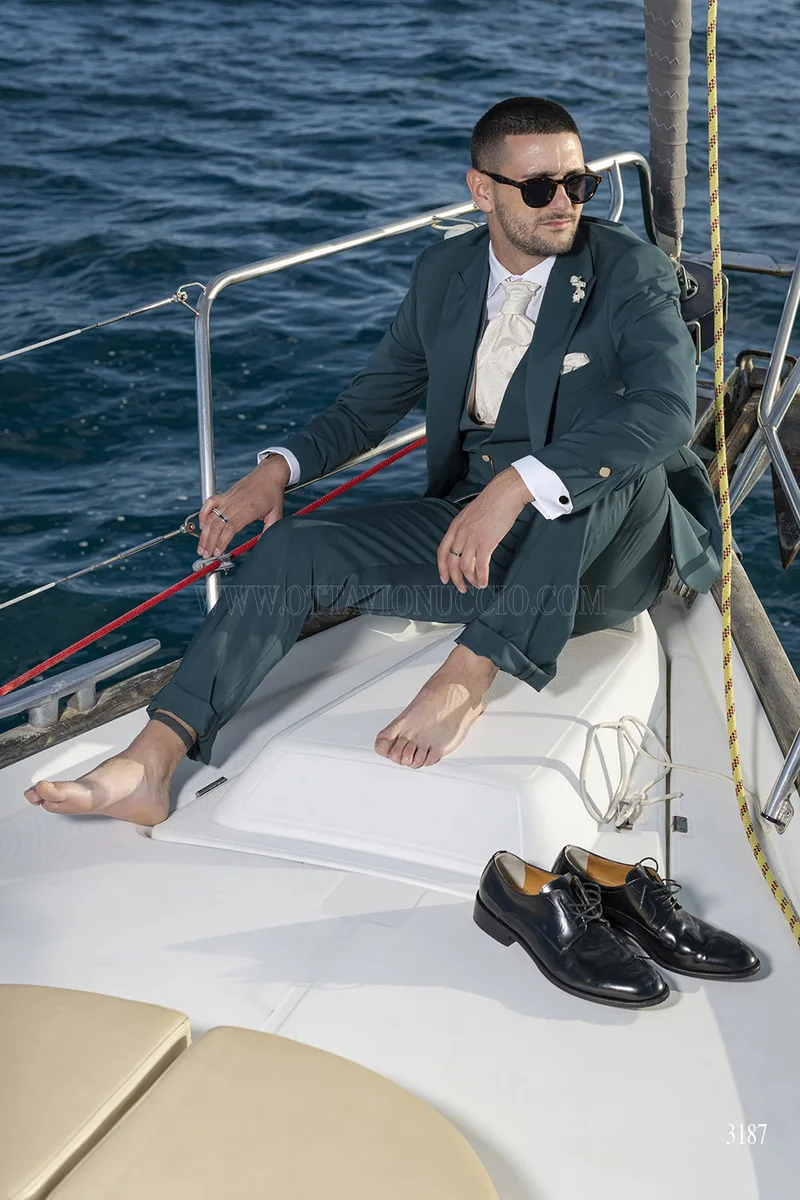 Groom Suit Petrol Green Luxury – Italian Tailoring – Full-length view