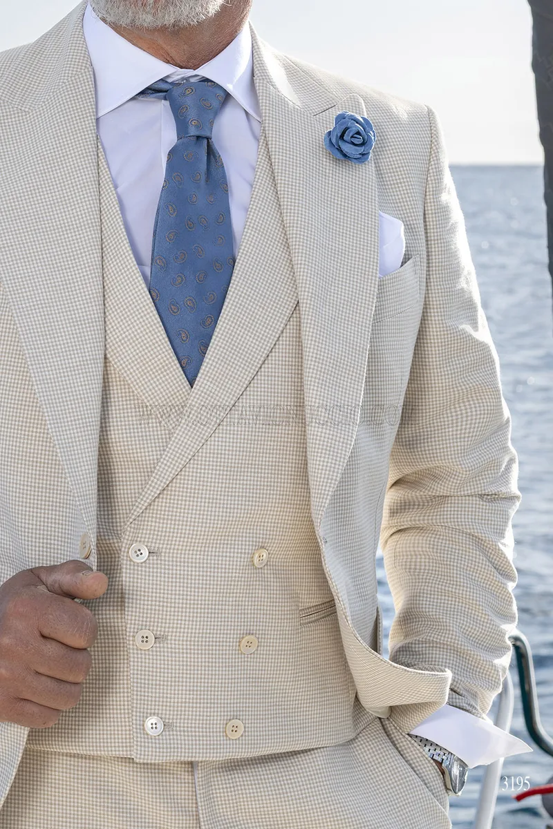 3-teiliger Herren-Zeremonienanzug aus Leinen und Baumwolle - Made in Italy 5