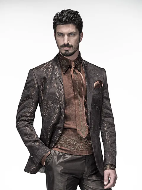 Men's formal suit with brown shawl lapel jacket