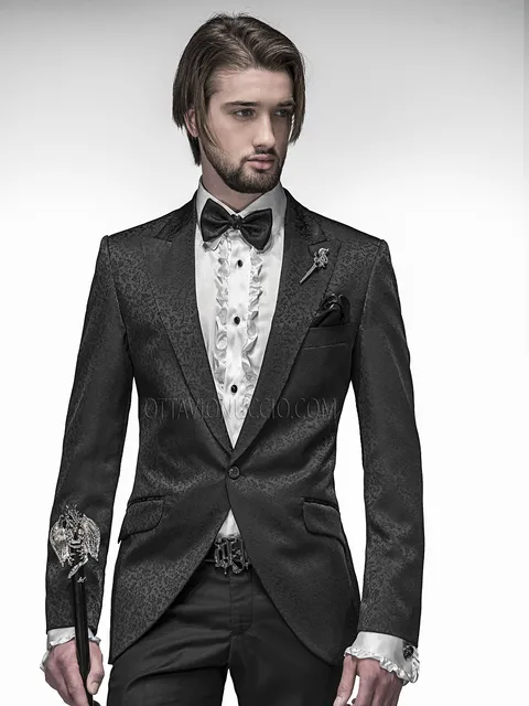 Groom suit with jacquard jacket
