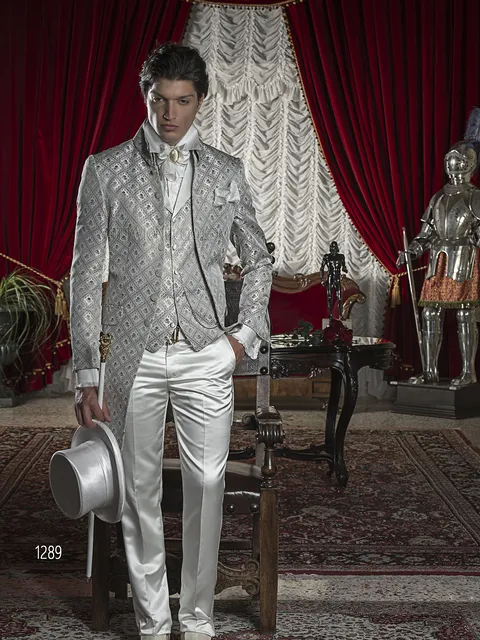 Groom suit with ivory brocade jacket