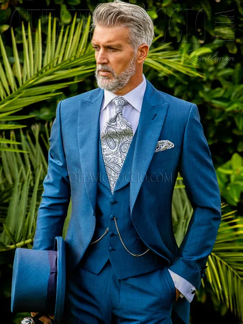 Classic three-piece morning suit in royal blue