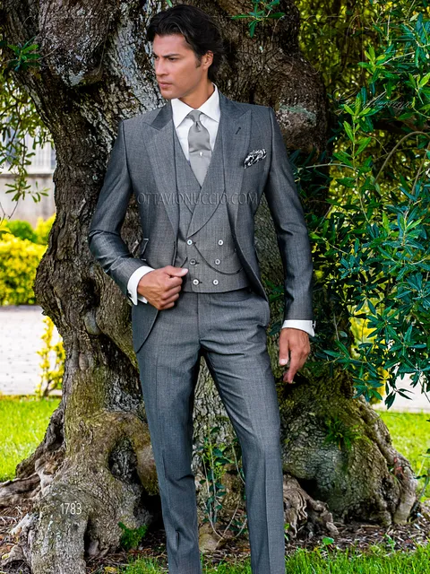Men's casual groom suit in mid grey
