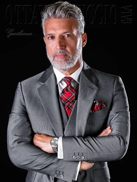 Three-piece men's casual groom suit in charcoal grey