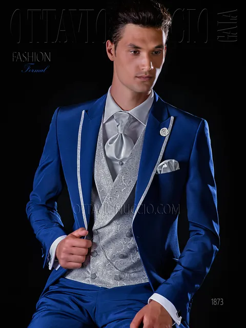 Groom suit in blue and pearl grey