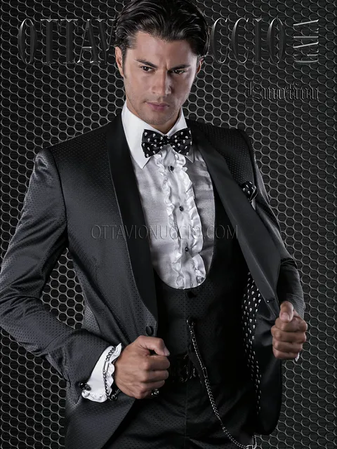 Rock style slim fit groom suit in black