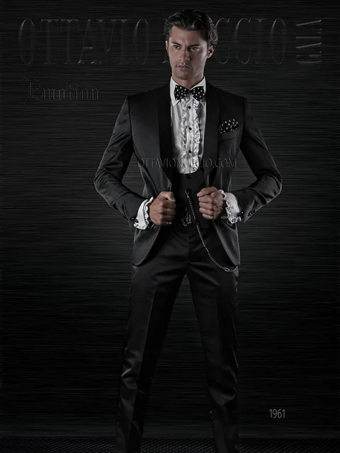 Waistcoat black with tonal polka dots and covered buttons