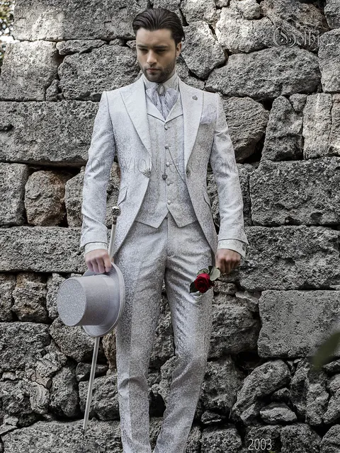 Gothic style groom suit in white damask