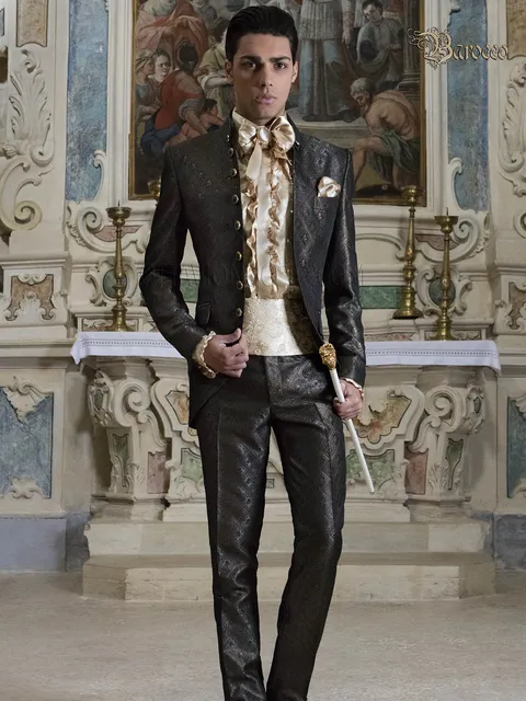 Baroque brocade suit Napoleon style in grey gold