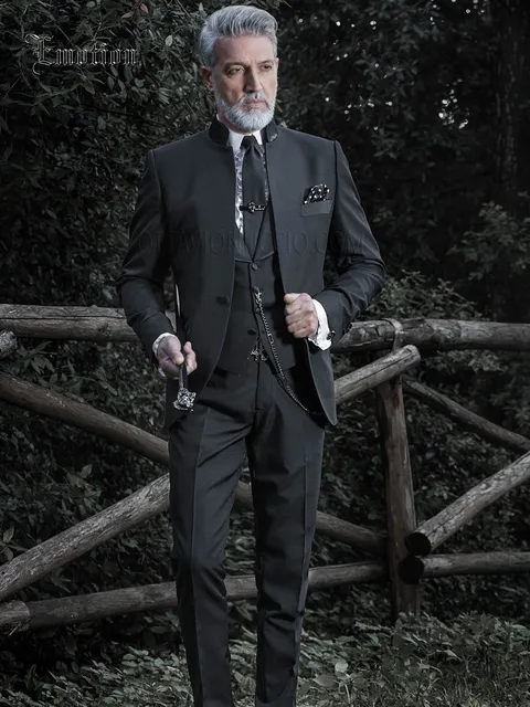 Black mandarin collar groom suit | Made to measure suit