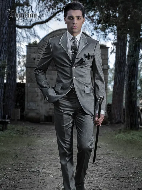 Modern groom suit in grey pinstripe, also made to measure