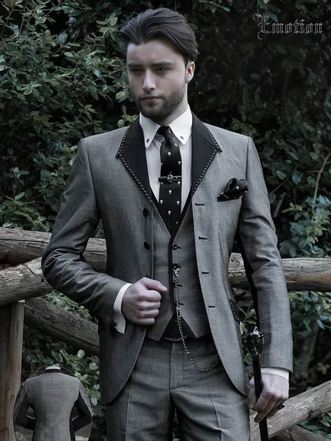 Modern grey groom suit for hipster men