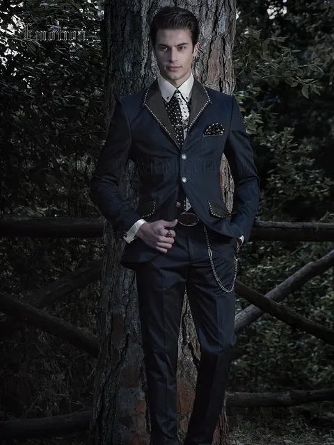 Modern blue groom suit for hipster men