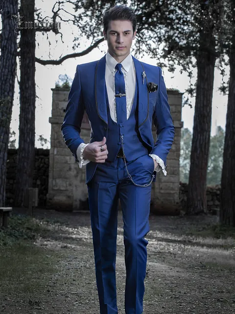 Men's electric blue groom suit in modern style
