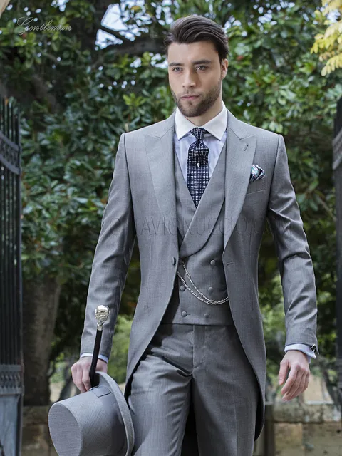 Morning suit groom suit in grey wool and silk