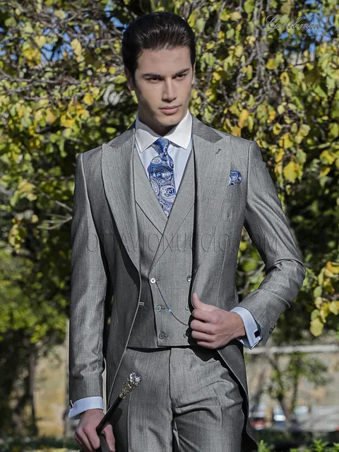 Modern grey morning suit groom suit in mohair wool