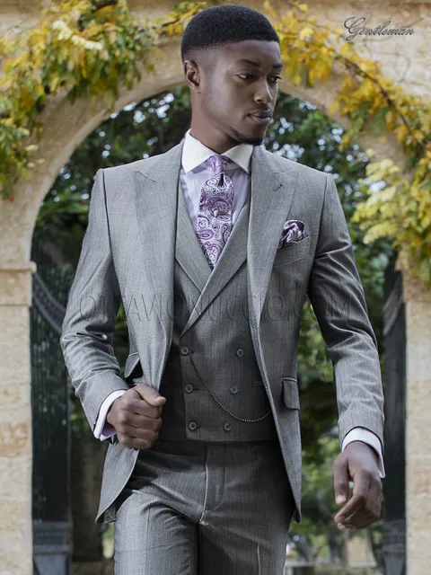 Men's fashion formal suit in grey mohair wool