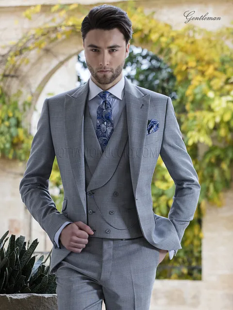Groom suit in grey Prince of Wales check