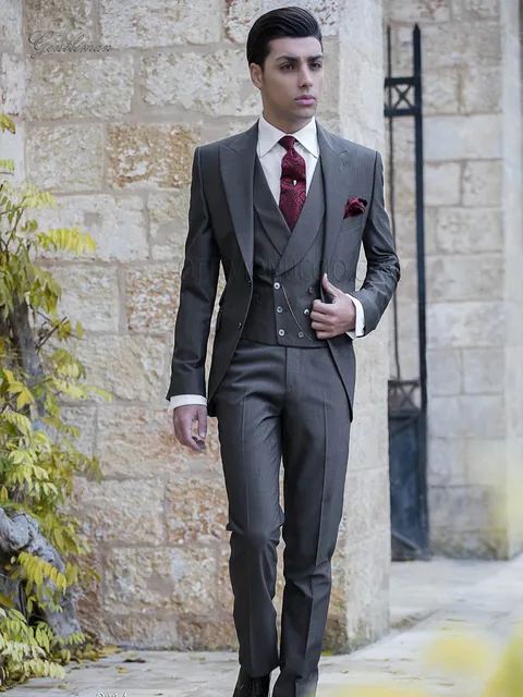 Men's classic formal suit in dark grey wool blend