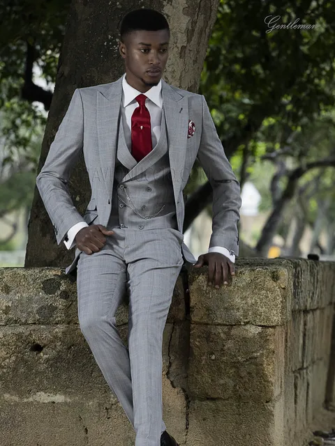 Men's formal suit in Prince of Wales check with red check