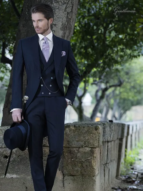 Morning suit, men's blue formal suit in mohair wool blend