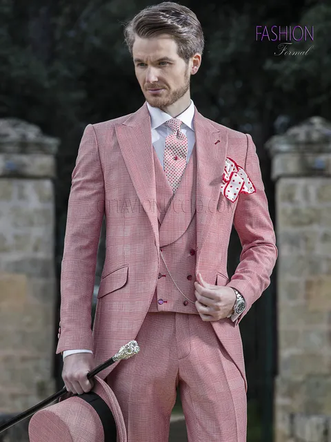 Fashion morning suit groom suit in red Prince of Wales check