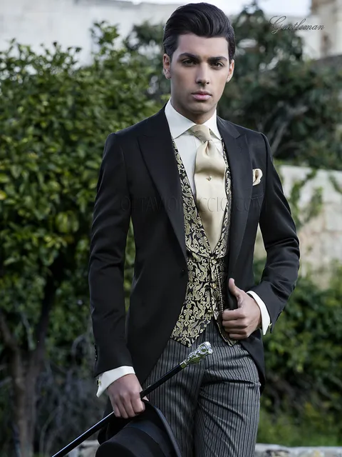Black morning suit men's formal suit with striped trousers