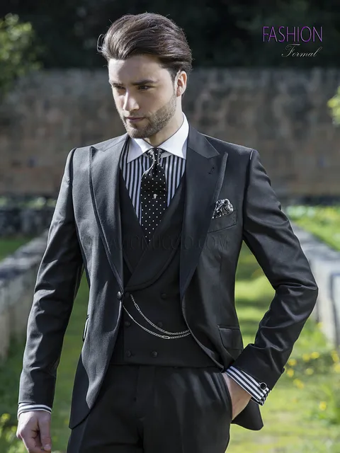 Men's fashion black groom suit