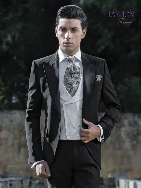 Men's groom wedding suit, black wool acetate