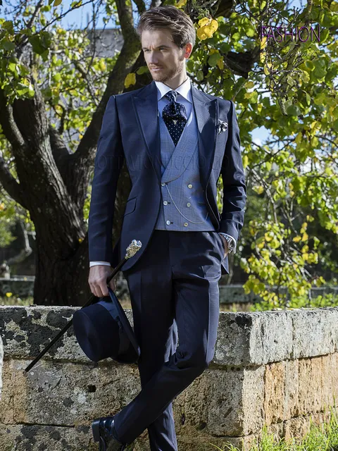Men's blue groom wedding suit