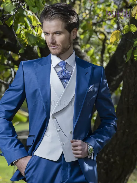 Men's electric blue fashion groom suit