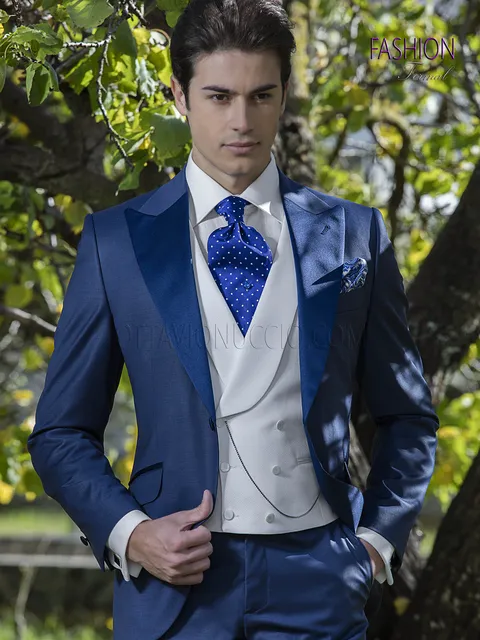 Men's blue fashion groom wedding suit