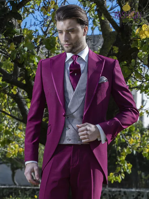 Men's modern fuchsia morning suit for formal occasions