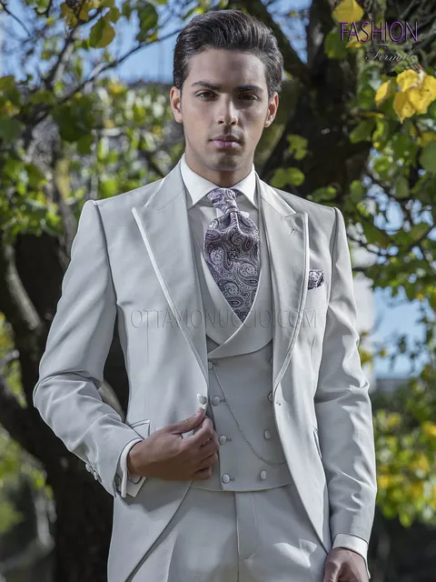 Fashion groom suit in pearl grey