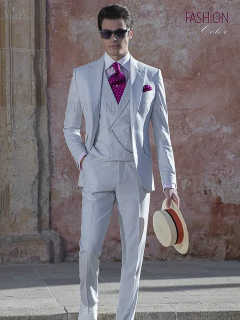 Fashion groom suit in pearl grey houndstooth