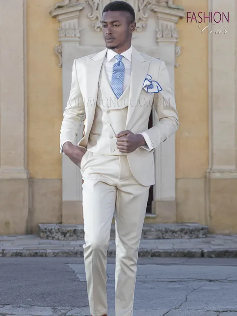 Suit in beige luxury cotton satin for summer weddings